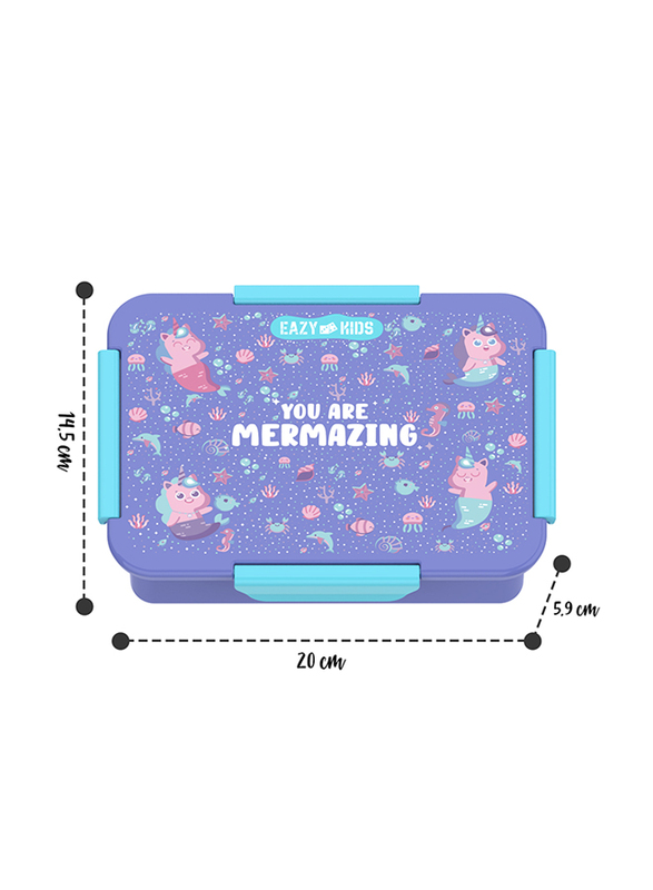 Eazy Kids Mermaid Lunch Box And Tritan Water Bottle With Snack Box, 450ml, Purple