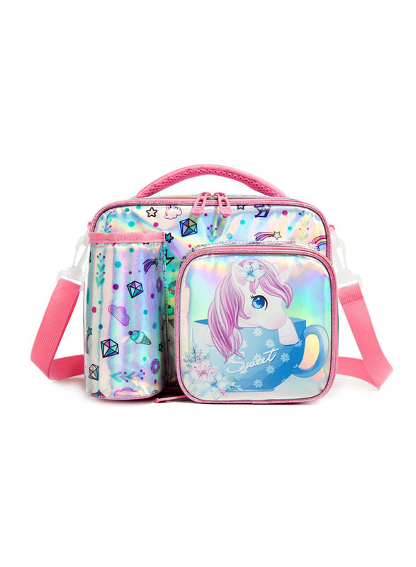 

Eazy Kids Unicorn Chrome Bottle & Lunch Bag for Kids, Pink