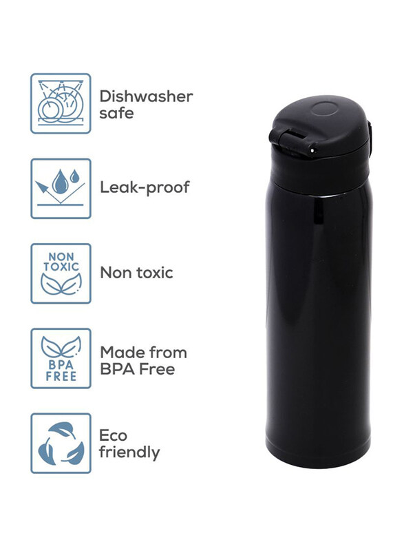 Eazy Kids Insulated Travel Water Bottle, 500ml, Black