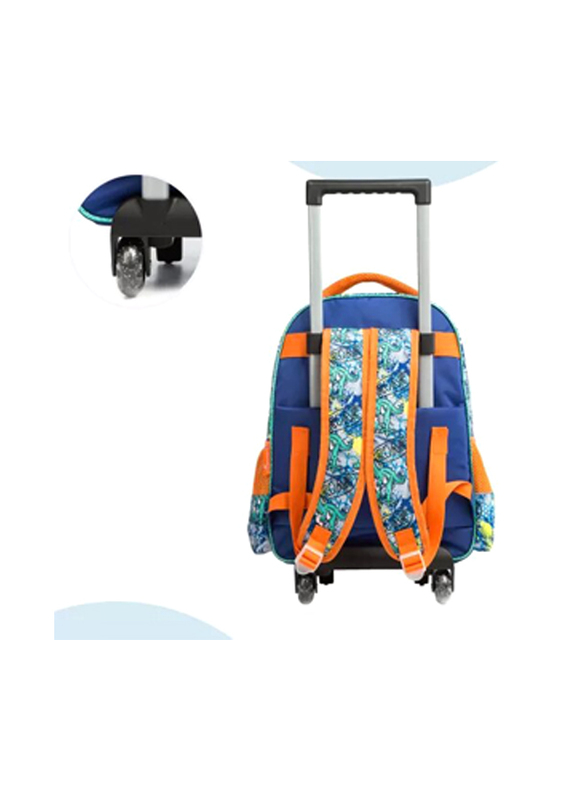 Eazy Kids 17-inch Set of 3 Dinosaur Trolley School Bag Lunch Bag & Pencil Case, Orange