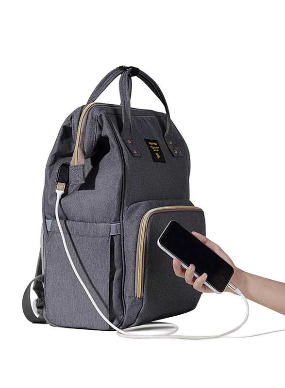 Sunveno Diaper Bag with USB & Hooks, Grey