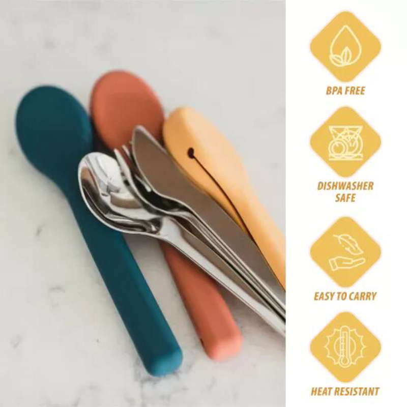 Eazy Kids Stainless Steel Spoon, Fork & Knife Cutlery Set with Silicone Case, Yellow