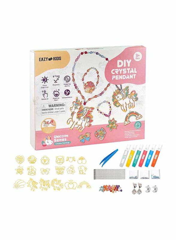 Eazy Kids DIY Kids Unicorn Art & Craft Crystal Pendant Making & Colouring XL Set, Craft Kits, Ages 3+