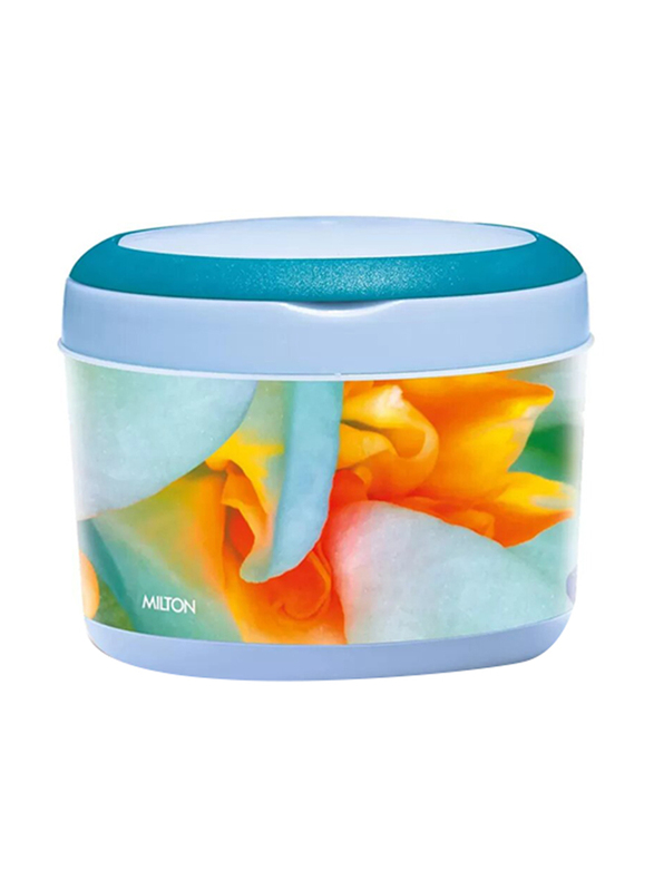 Milton Brunch Insulated Inner Stainless Steel Lunch Box with Additional Plate and Handle, 900ml, Floral Blue