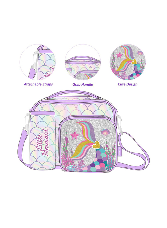 Eazy Kids Mermaid Chrome Bottle/Lunch Bag, Purple