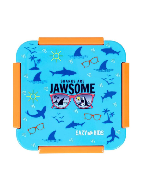 Eazy Kids Jawsome Lunch Box Set & Tritan Water Bottle for Kids, with 2-in-1 drinking Flip Lid & Sipper, Blue
