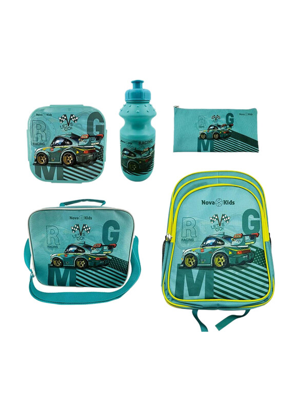 

Nova Kids 5-Piece Car Racing School Bag Set, Green
