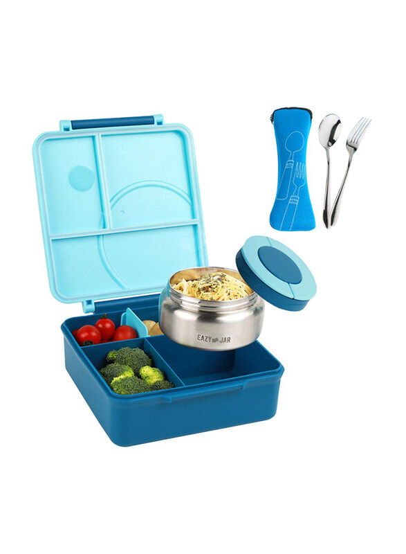 

Eazy Kids 3/4 Jumbo Lunch Box with Bowl, Spoon & Fork, Blue