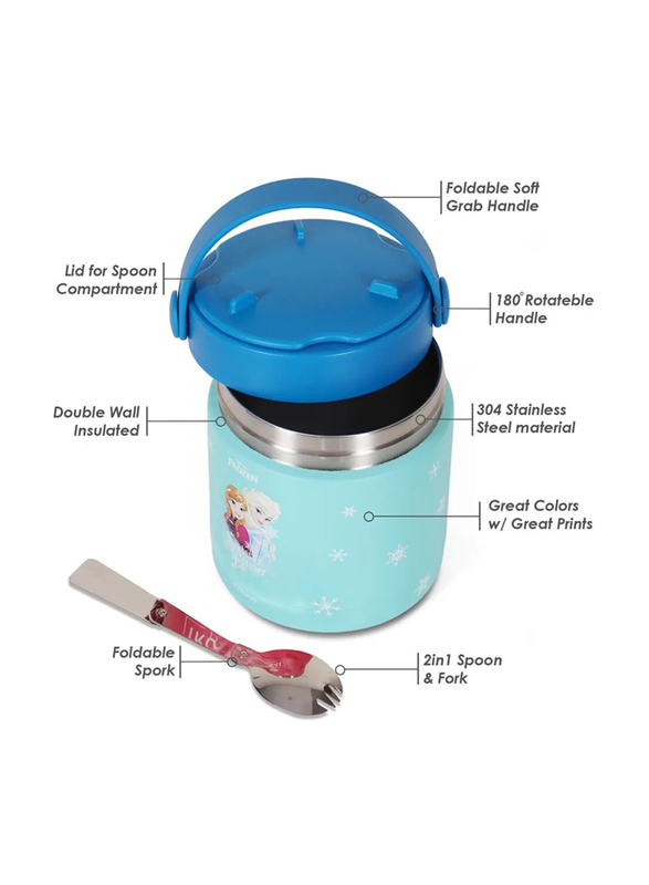 Eazy Kids Disney Frozen Princess Elsa Stainless Steel Insulated Food Jar for Kids, 350ml, Blue