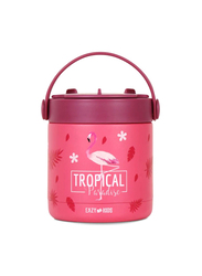 Eazy Kids Tropical Stainless Steel Insulated Food Jar for Kids, 350ml, Pink