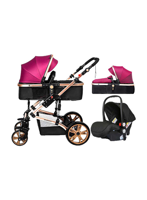 Teknum 3-in-1 Wine Pram Stroller and Infant Car Seat, Pink/Black