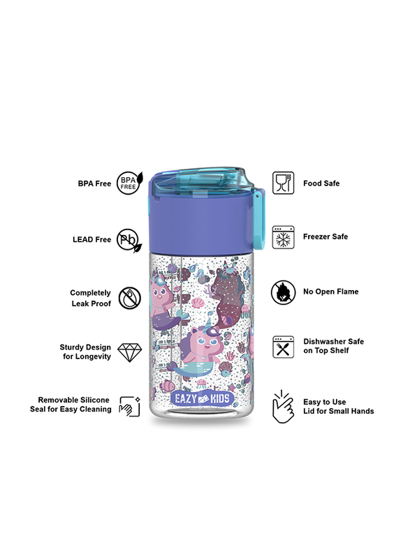Eazy Kids Mermaid Lunch Box And Tritan Water Bottle With Snack Box, 450ml, Purple