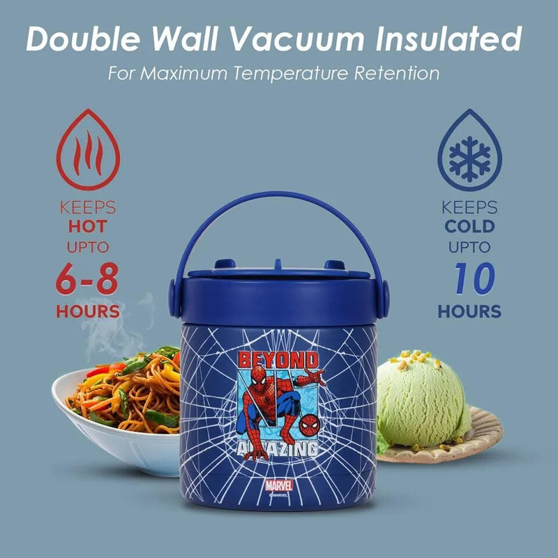 Eazy Kids Marvel Beyond Amazing Spider-Man Stainless Steel Insulated Food Jar for Kids, 350ml, Blue