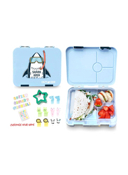 Eazy Kids Shark 4 Compartment Bento Lunch Box for Kids, with Lunch Bag & Steel Food Jar, Blue