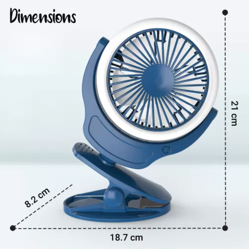 Teknum 2-in-1 Stroller USB Charging Fan for Kids Unisex, with Light, Blue