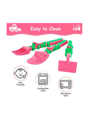 Eazy Kids 3-Piece Spoon Fork & Pusher, Gardening Pink