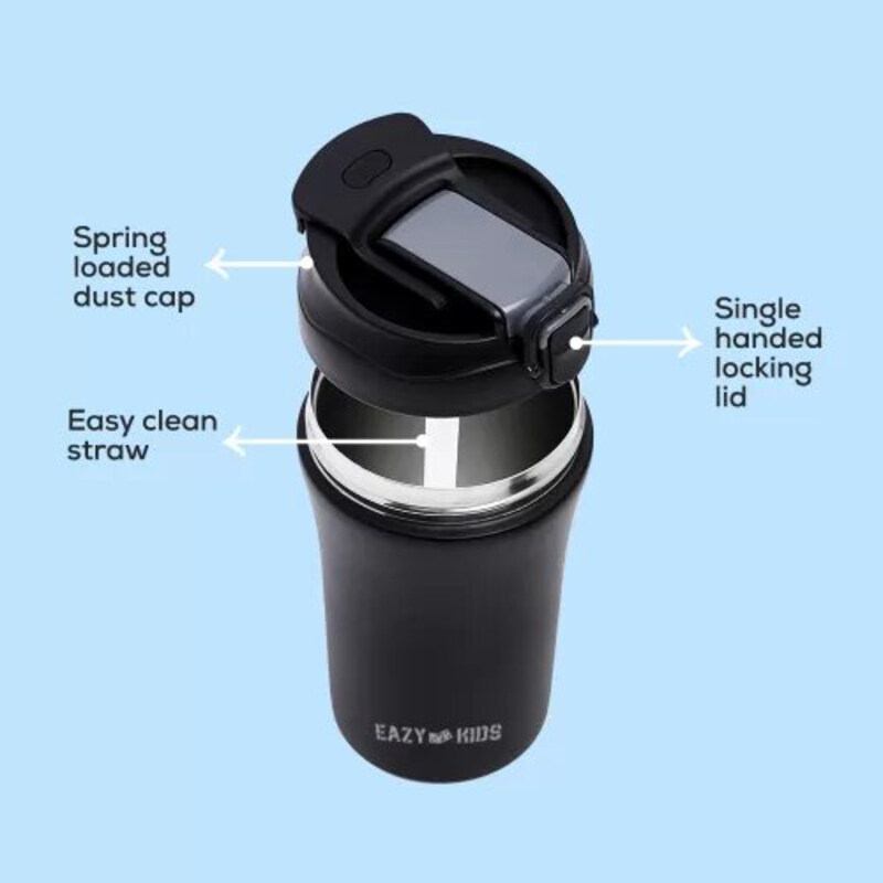 Eazy Kids Double Wall Insulated Tumbler Water Bottle, 400ml, Black