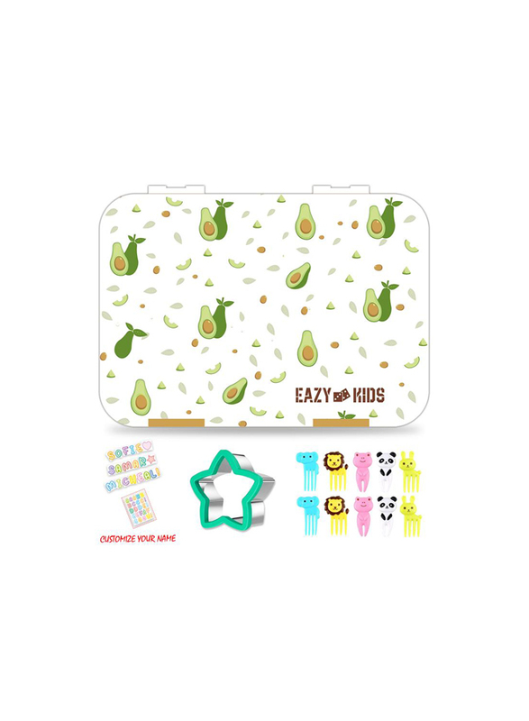 Eazy Kids Avocado Bento Box with Insulated Lunch Bag & Cutter Combo Set for Kids, White