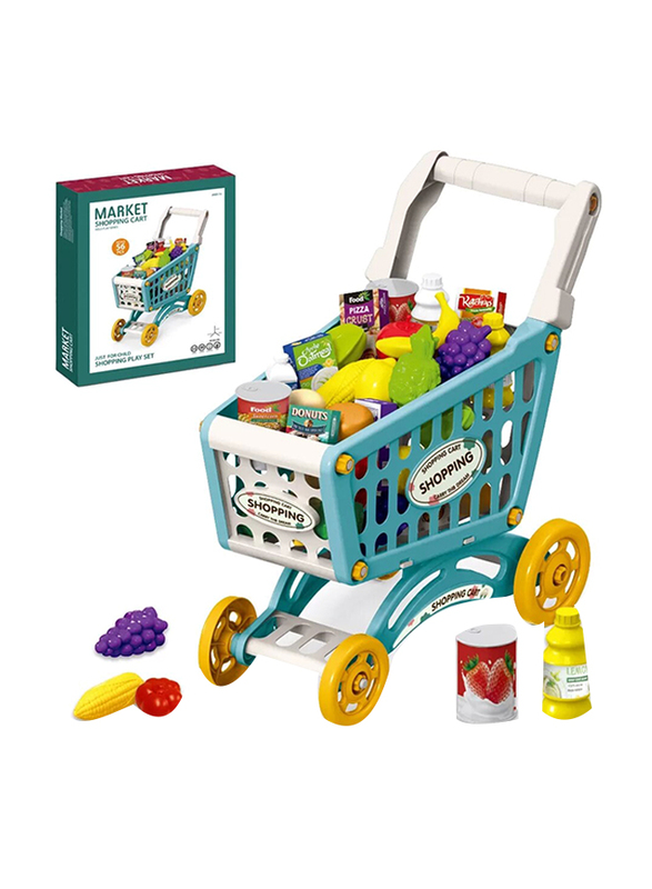 Little Story Market Shopping Cart Green Toy Set, Playsets, 56 Pieces, Ages 3+