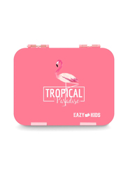 Eazy Kids Tropical 6/4 Compartment Bento Lunch Box for Kids, with Lunch Bag & Steel Food Jar, Pink