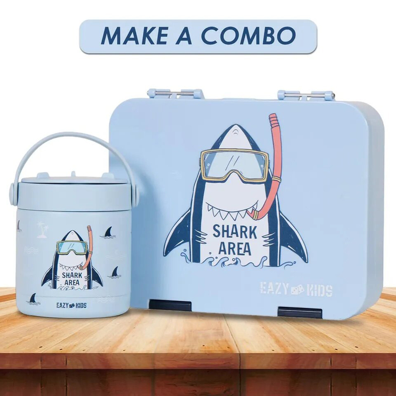 Eazy Kids Super Shark Stainless Steel Insulated Food Jar for Kids, 350ml, Blue