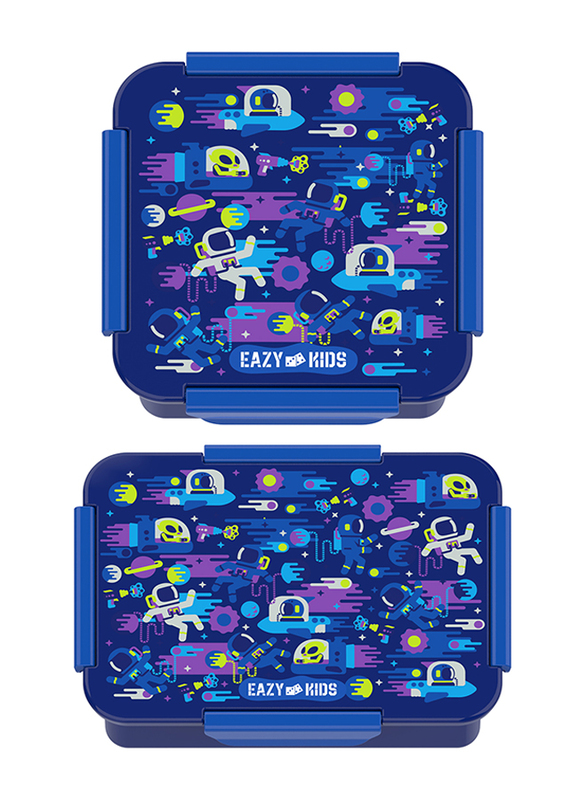 Eazy Kids Astronauts Lunch Box Set, 2 Pieces, 850ml & 650ml, 3+ Years, Blue