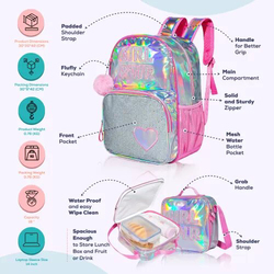 Eazy Kids 18-inch Girl Power School Bag Lunch Bag Pencil Case Set of 3, Pink