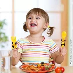 Eazy Kids 3-Piece Spoon Fork & Pusher, Truck Yellow