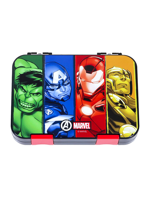 Eazy Kids Marvel Avengers Super Hero 6 & 4 Compartment Convertible Bento Tritan Lunch Box for Kids, Multicolour