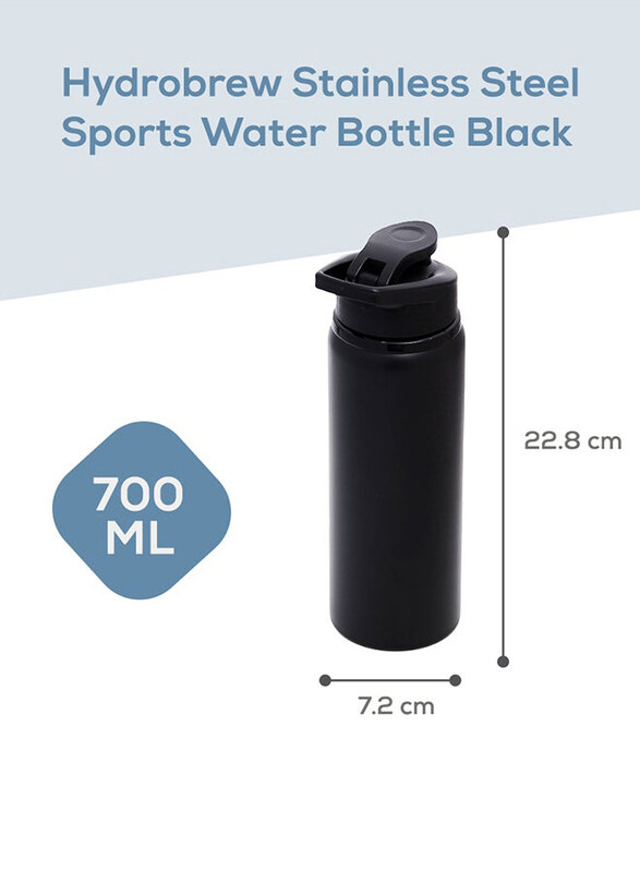 Hydrobrew 700ml Stainless Steel Sports Water Bottle, Black