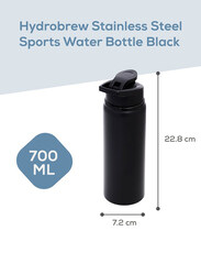 Hydrobrew 700ml Stainless Steel Sports Water Bottle, Black