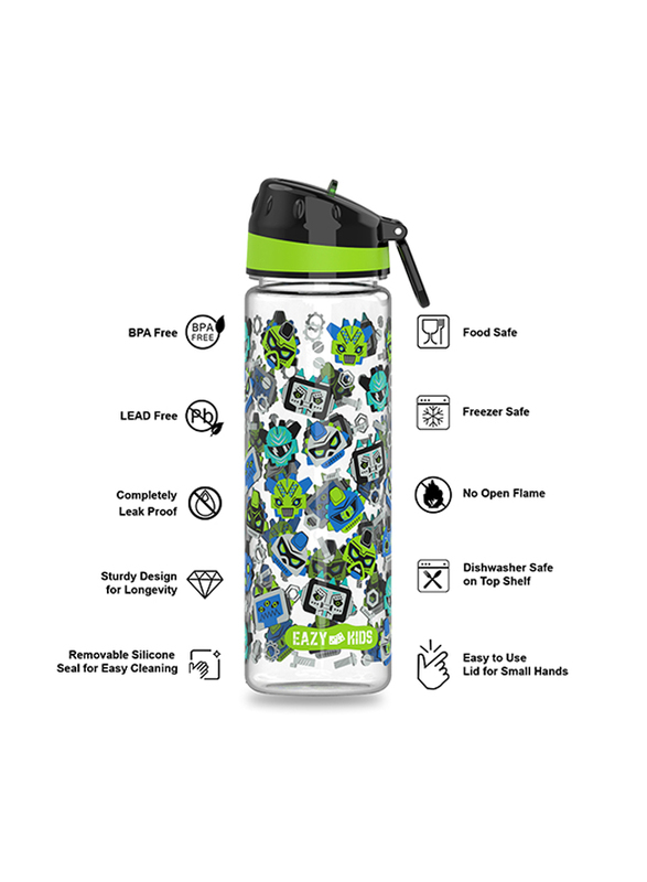 Eazy Kids Gen Z Lunch Box And Tritan Carry Handle Water Bottle, 650ml, Black