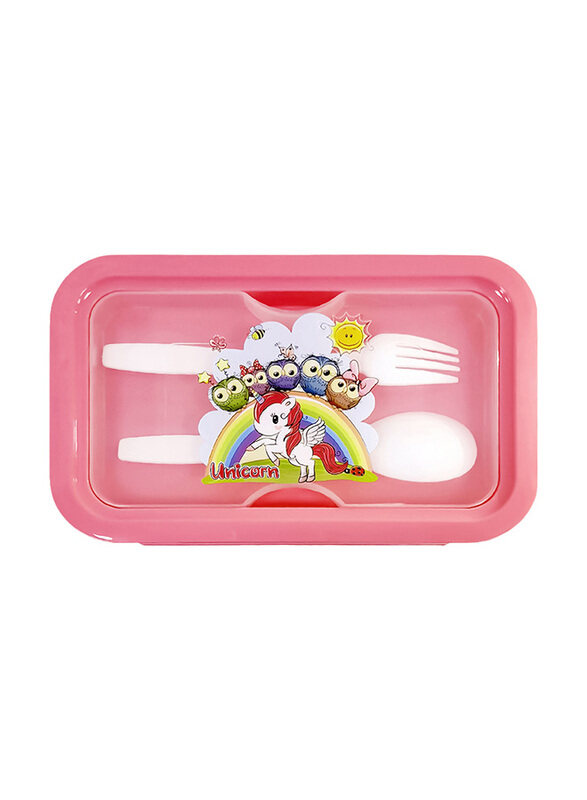 

Eazy Kids Unicorn Friends Snack Box witht Spoon & Fork, Pink