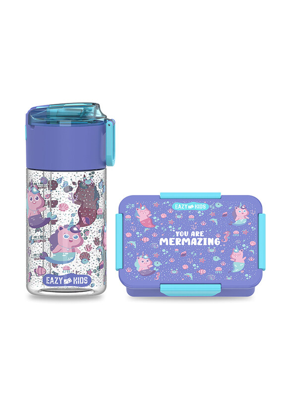 

Eazy Kids Mermaid Lunch Box And Tritan Water Bottle With Snack Box, 450ml, Purple