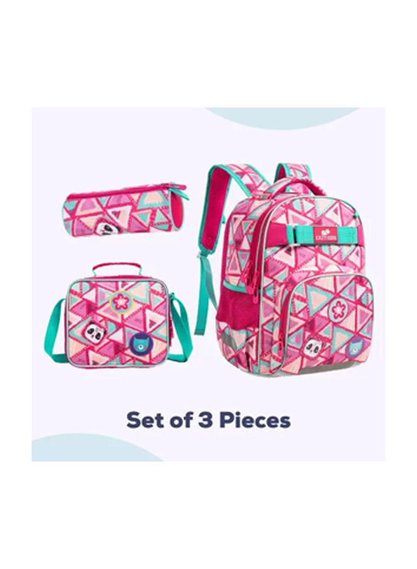 Eazy Kids 18-inch Panda School Bag Lunch Bag Pencil Case Set of 3, Pink