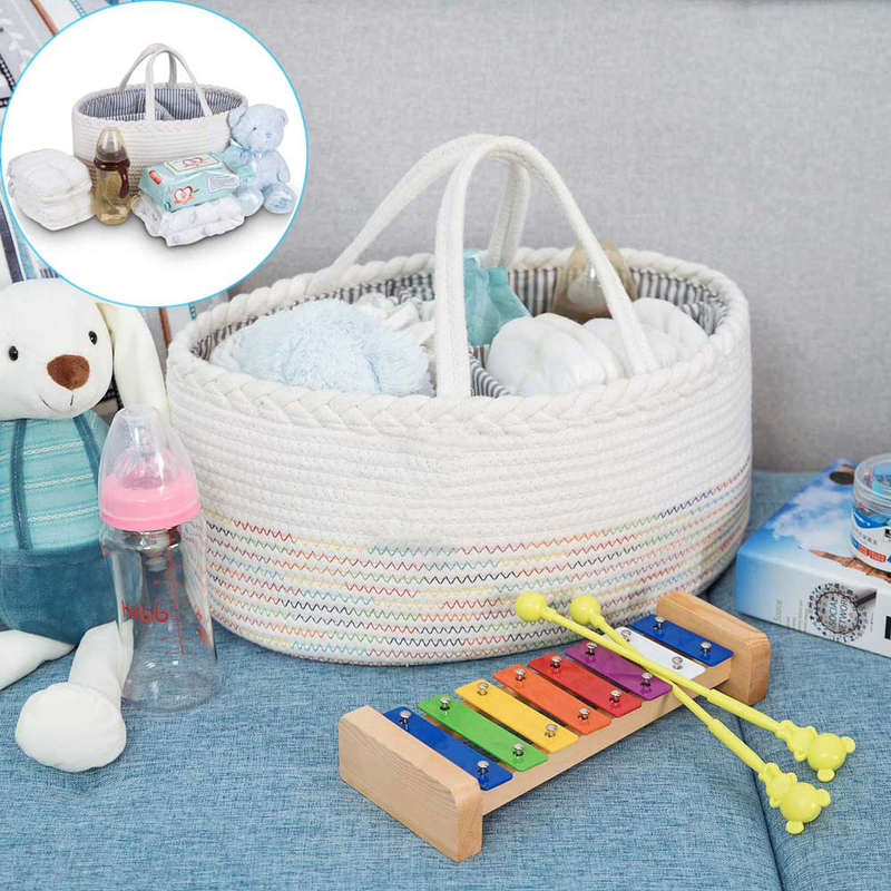 Little Story Cotton Rope Diaper Caddy, White