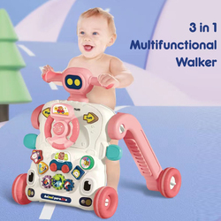 Teknum 3-in-1 Baby Walker with Learning Table Mode, Game Panel Mode & Musical Keyboard, Pink