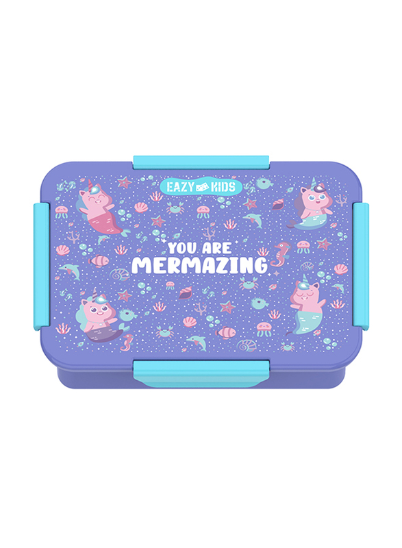 Eazy Kids Mermaid Lunch Box Set, 2 Pieces, 850ml & 650ml, 3+ Years, Purple