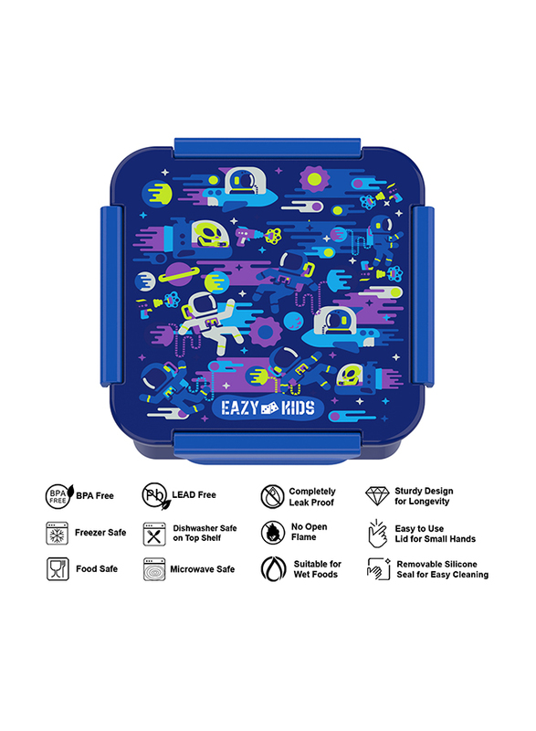 Eazy Kids Astronauts Lunch Box Set, 2 Pieces, 850ml & 650ml, 3+ Years, Blue