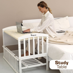 Teknum 7-in-1 Convertible Kids Bed & Bedside Crib with Mattress, Mosquito Net & Detachable Wheels, White