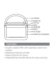 Milton Small Bite Insulated Inner Stainless Steel Lunch Box for Kids with Additional Plate and Handle, 590ml, Brown