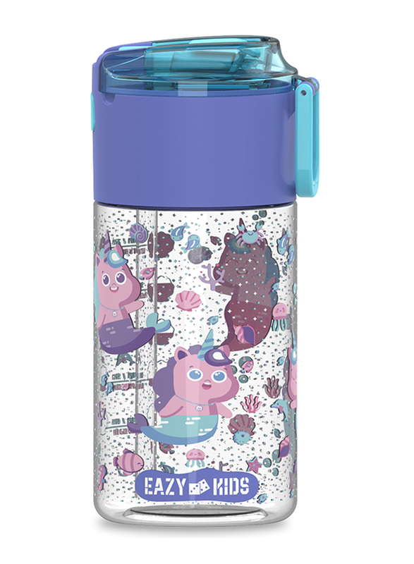 Eazy Kids Tritan Mermaid Water Bottle With Snack Box, 450ml, Purple