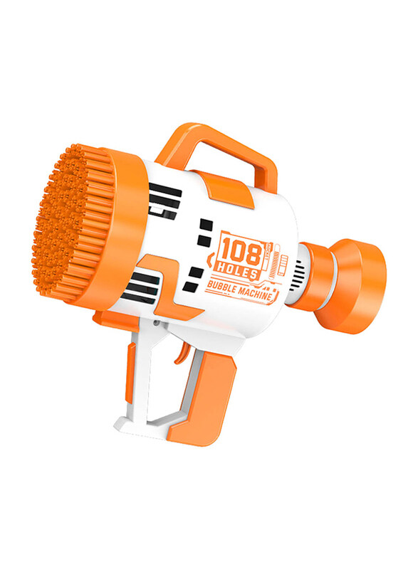 

Little Story 108 Holes Battery Operated Bubble Machine Gun with Light and Bubble Maker for Kids, Ages 3+, Orange/White