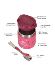 Eazy Kids Tropical Stainless Steel Insulated Food Jar for Kids, 350ml, Pink