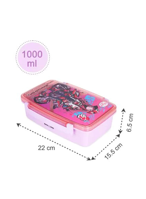 Nova Kids Bento Lunch Box with Spoon & Fork, Motorbike Pink