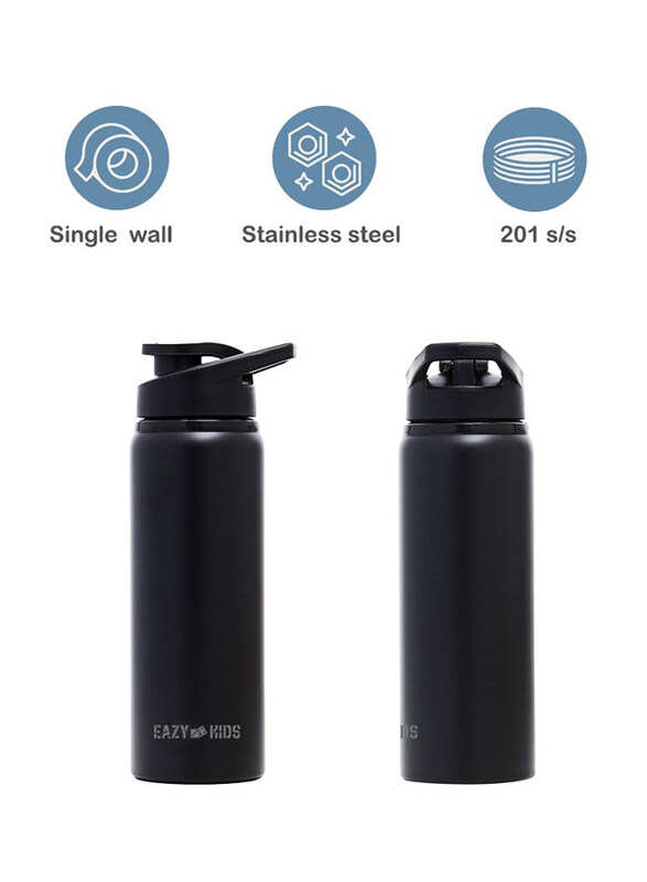 Eazy Kids Stainless Steel Sports Water Bottle, 700ml, Black