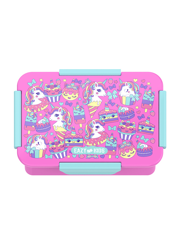Eazy Kids Unicorn Desert Lunch Box Set, 2 Pieces, 850ml & 650ml, 3+ Years, Pink