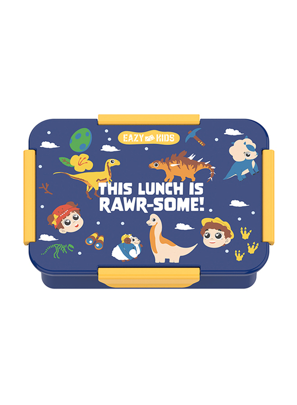 Eazy Kids T-Rex Lunch Box Set, 2 Pieces, 850ml & 650ml, 3+ Years, Dark Blue