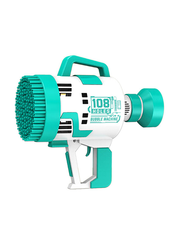 

Little Story 108 Holes Bubble Machine Gun with Light and Bubble Maker for Kids, Ages 3+, Cyan/White