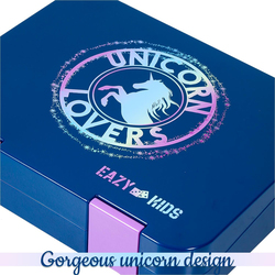Eazy Kids 6 & 4 Convertible Bento Unicorn Lover Lunch Box with Sandwich Cutter Set for Kids, Blue